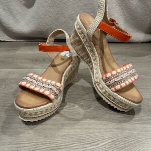 GC Shoes Women's Sz 8 Cheri Orange Platform Jute Wedge Open Toe Sandals 2" Heel